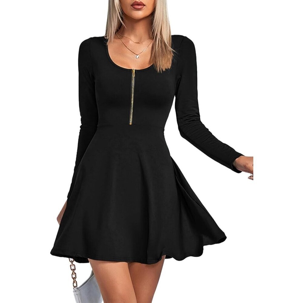 Women's Long Sleeve Swing Dress Polyester Spandex Casual Above Knee